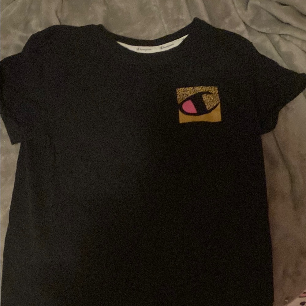 Champion Black Short Sleeve Tee with Logo